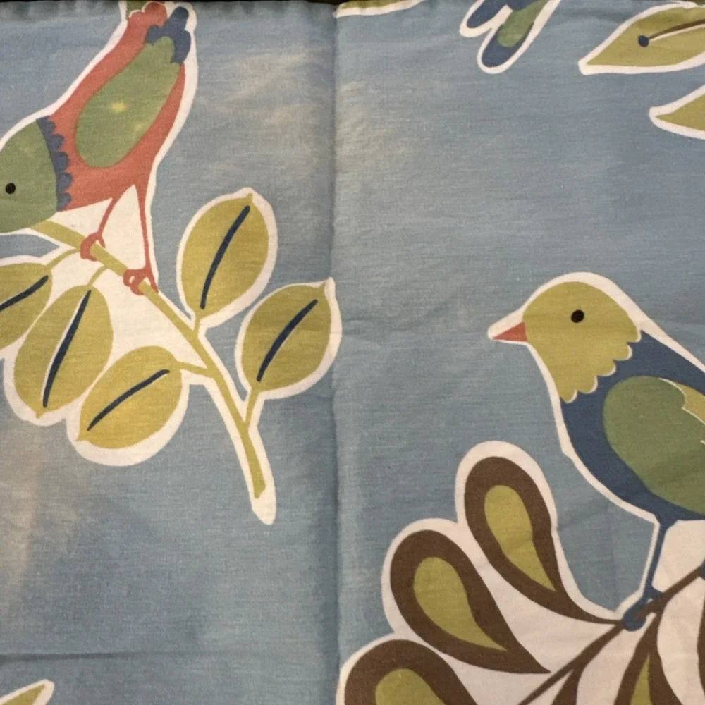 The Company Store Birds Queen Flat Sheet & 2 Std Pillowcases Blue Nature Cotton